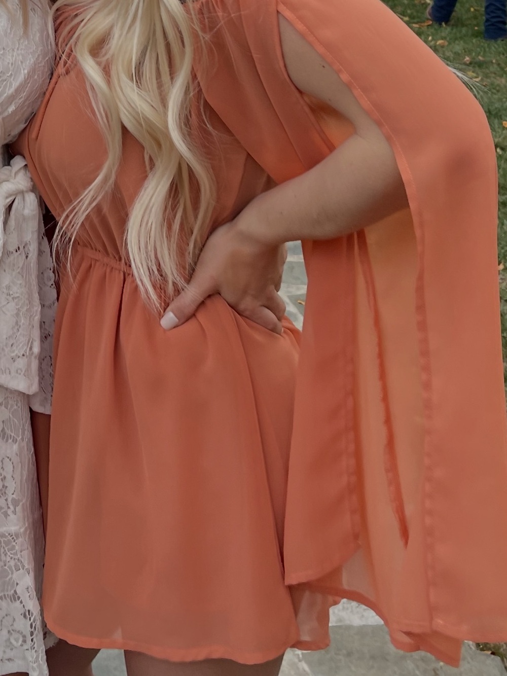 Flowy Coral Orange Split-Sleeve Romper